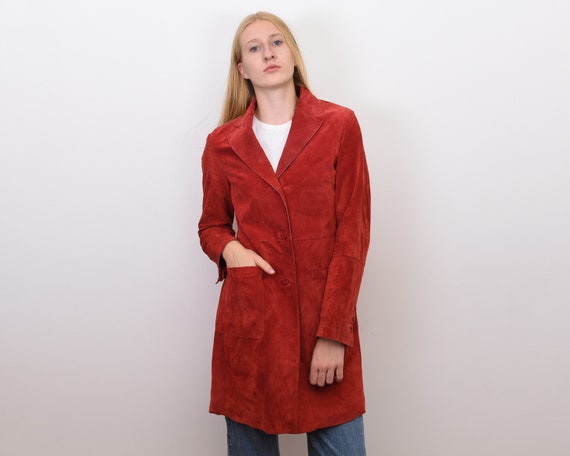 Women's Genuine Suede Leather M Red Coat Jacket Bl