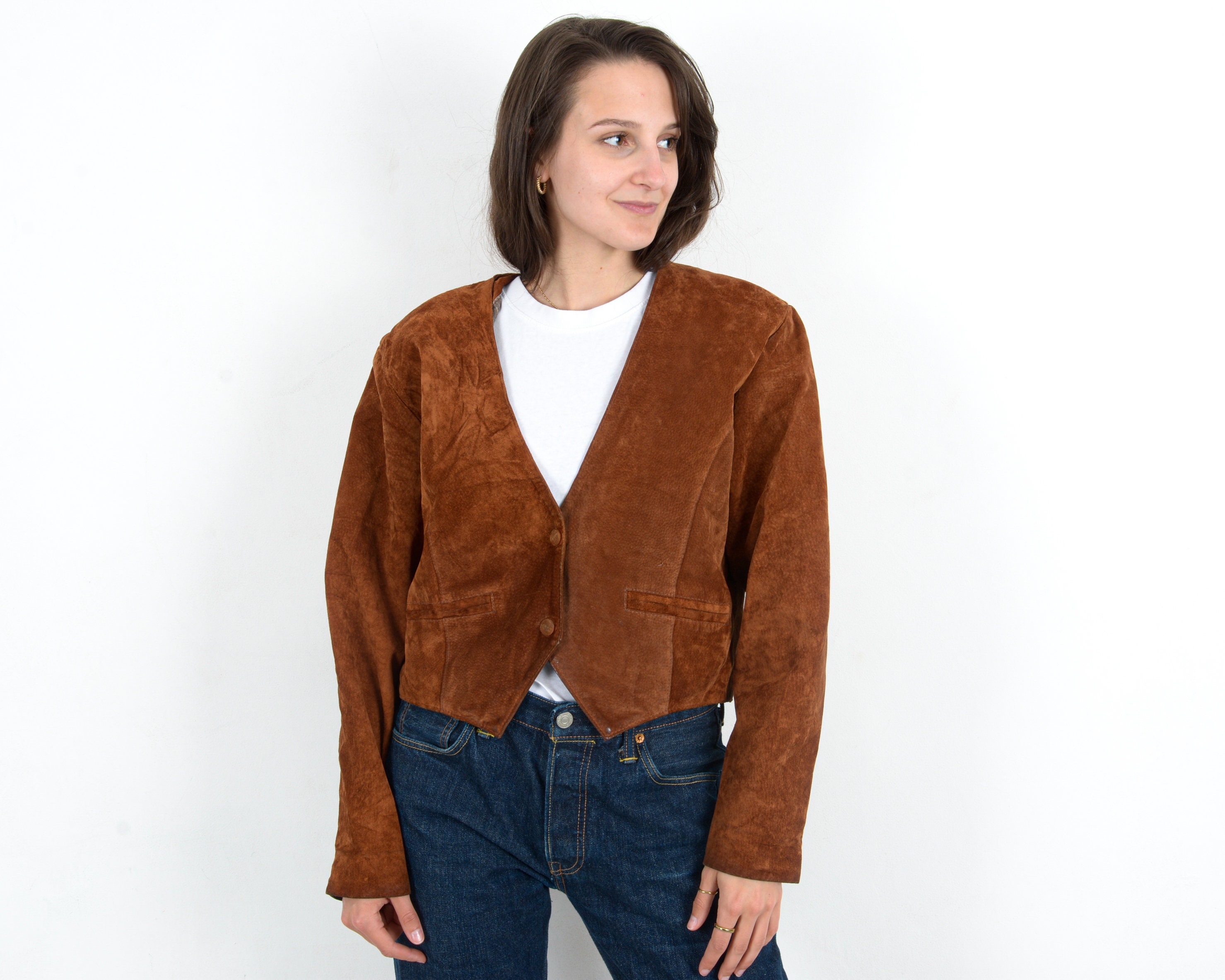 Vintage Women's 90s M L Suede Leather Brown Basic Jacket - Etsy