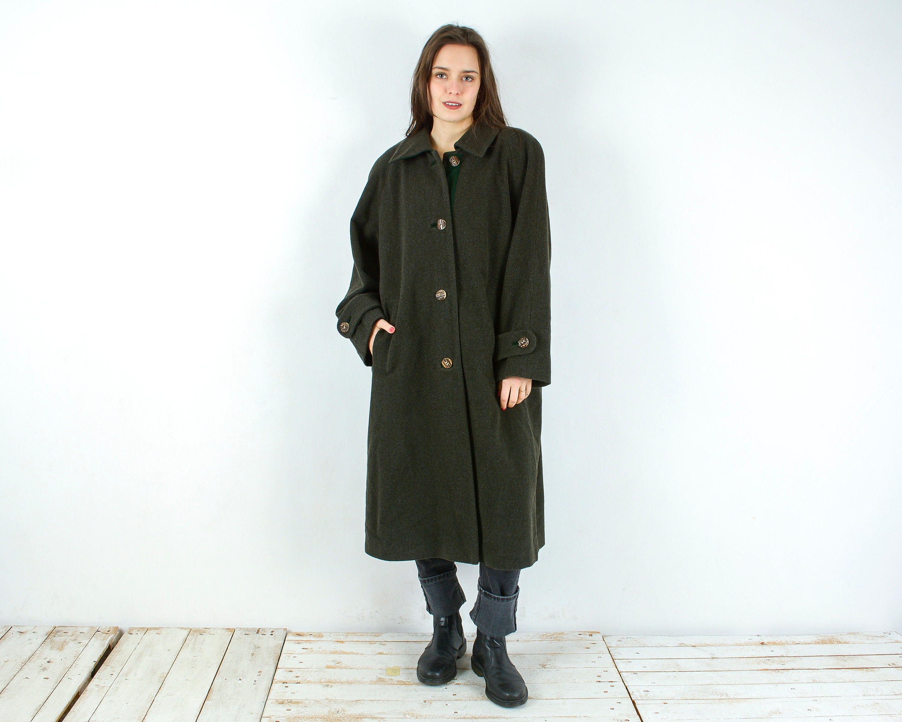 Vintage Julius Lang Women XL Fleece Wool Coat Button up Overcoat