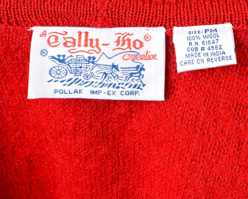 Vintage 80's TALLY HO Womens Petite M Wool Trachten Cardigan Sweater Jacket Jumper Red Button Up Octoberfest Warm Winter, Trachten Jager 3s image 7