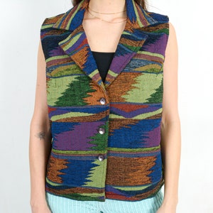 Vintage Women's Woven Vest L Tank Gilet Waistcoat Multi Colour Aztec Cotton Authentic, Southwestern Jacket y2k coat cardigan Blazer 2d image 5