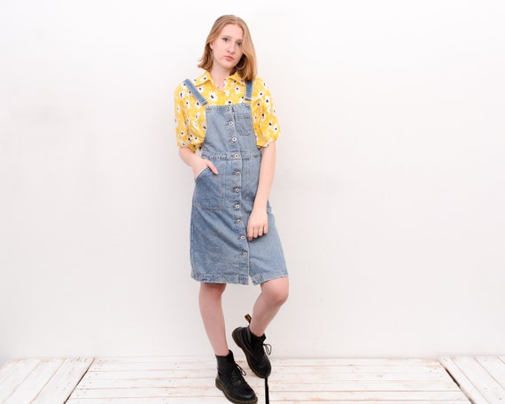 Vintage Women's S Y2K Denim Dungaree Pinafore Dress Button up Sarafan Blue,  Retro Overalls Jeans Sleeveless, Rustic Wedding Boho Chic 2v -  Canada