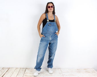 Vintage Women M L Denim Dungarees Overalls Bib Jumpsuit Jean Romper 80s Carpenter Work Chore 3n