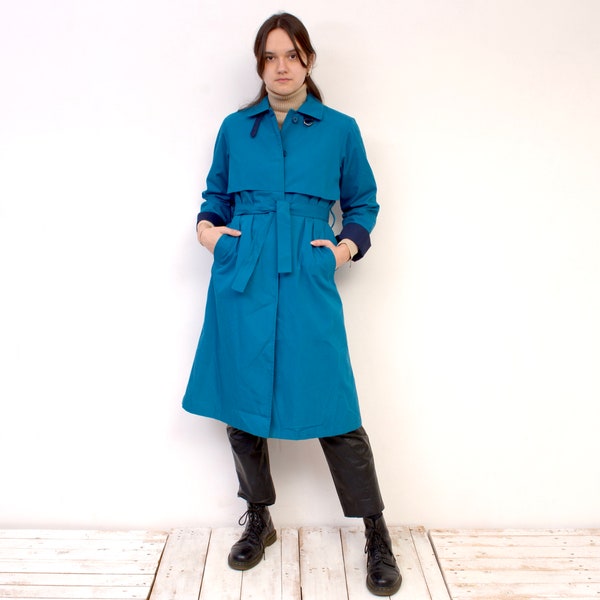 vintage London Fog Femme 70s S M Coat Trench Mac Jacket Ceinturé Doublé Bleu Vif