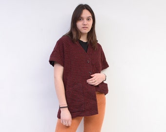 Chemise en tissu tricot gaufré Wastgota des années 80 pour femmes des années 80, gilet sans manches bordeaux bordeaux boutonné sur le haut de chemise des années 80 pyjama 2 v