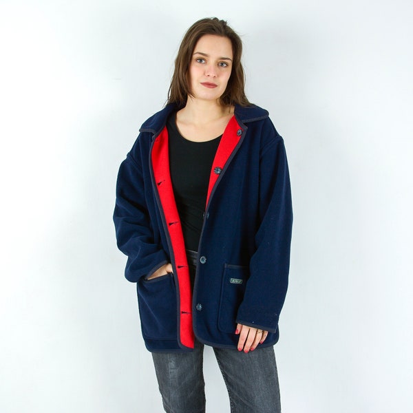 vintage AIGLE Poraltec femme L veste réversible manteau double face en polaire veste de sport boutonnée haut été printemps bleu marine rouge marche 4v