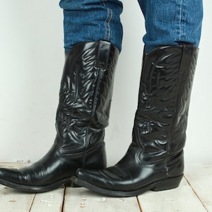 Buffalo handgemaakt in Mexico western cowboylaarzen pullons Eu 36 damesschoenen UK 3 leer US W 5, zwarte vintage cowgirl Ranch puntig 4l