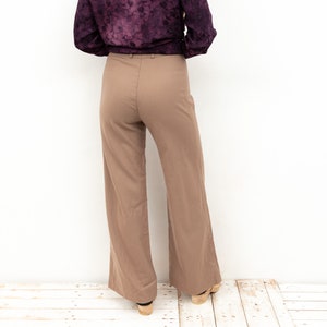 Vintage Womens W30 L30 New Wool Pants Wide Leg Trousers High Waisted size M S, Brown Formal Office Smart Girly Flared Bottoms Zip Fly 3s image 3