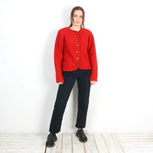 Vintage 80's TALLY HO Womens Petite M Wool Trachten Cardigan Sweater Jacket Jumper Red Button Up Octoberfest Warm Winter, Trachten Jager 3s image 2