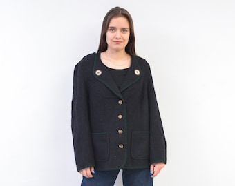 Vintage Perry Landhaus Femme XL Veste en laine Trachten Cardigan Blazer traditionnel Pull Manteau de sport Jager Janker 2v