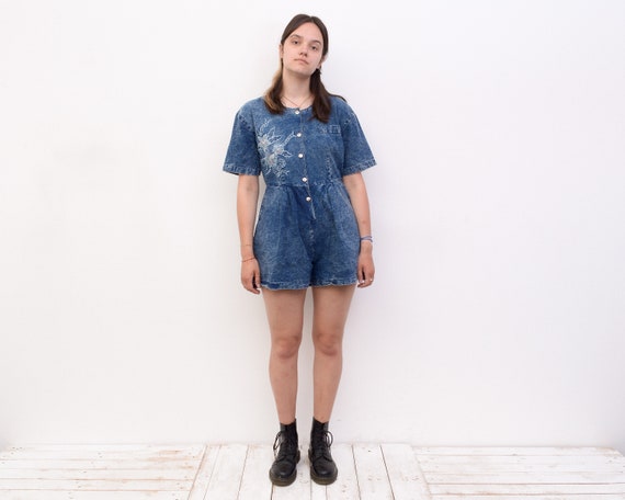 Vintage y2k Women's S M Denim Shorts Romper Shirt… - image 3