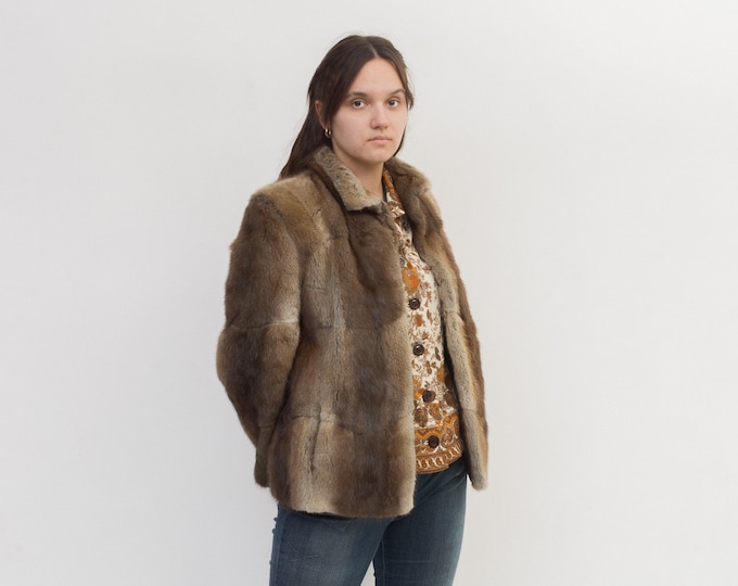 Vintage Women's M L Rabbit Real Fur Coat Jacket Brown Etsy