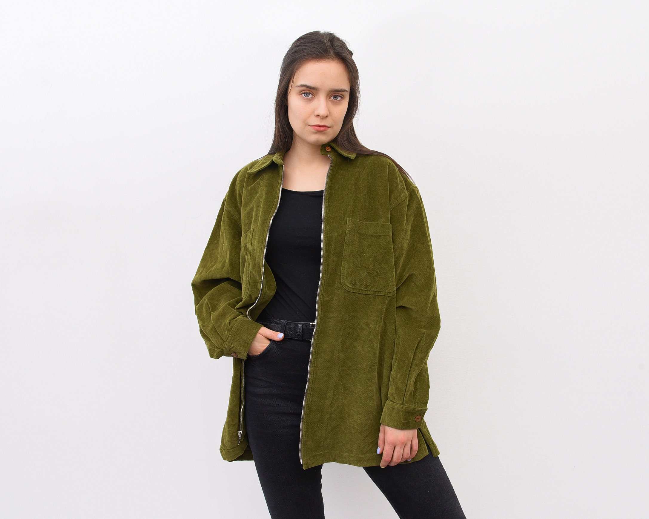 Vintage Women's XL Oversized Velvet Soft Moss Green Shirt | Etsy