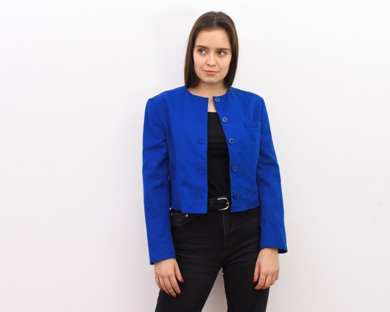 EUC Vintage 1980/'s 1990/'s Womens Pendleton Blue Wool Wrap Style Cropped Blazer Jacket Size 10