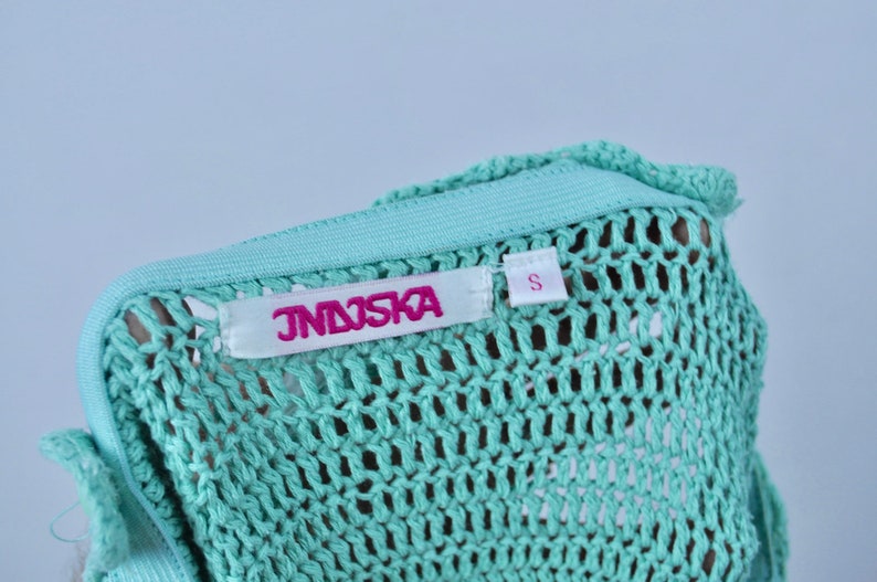 Women/'s Vintage S Crocheted Knitted Strap Mini Mint Green Dress Romantic Boho Bohemian