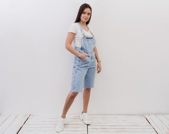 Vintage JINGLERS Women 90s XS/S Denim Shorts Overall Jeans Dungaree Pinafore Jumpsuit 2v