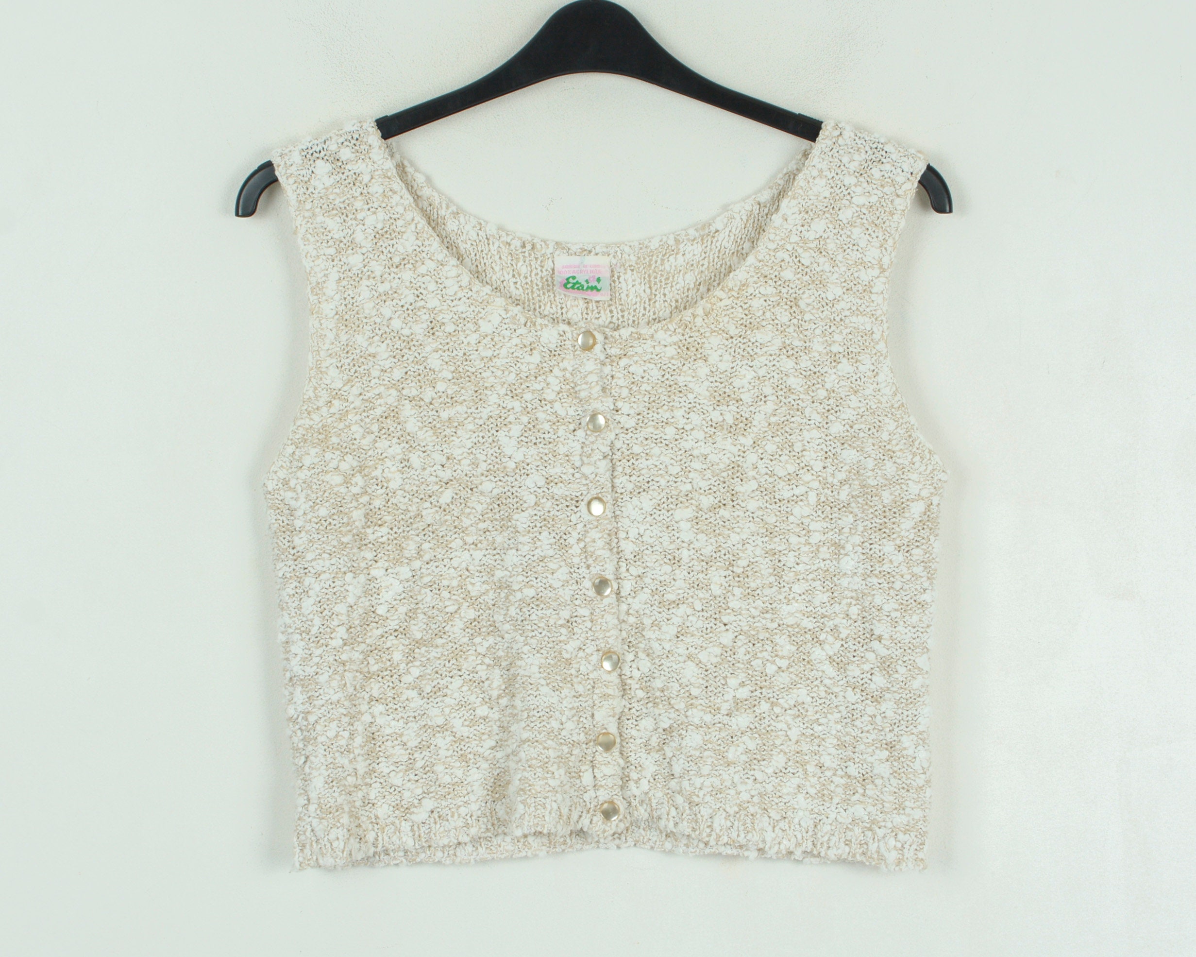 Vintage ETAM Women L Crochet Cropped Tank Top Vest Sleeveless