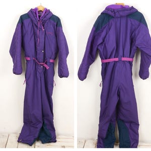 CASE Vintage anni '90 Tuta da sci da donna M Tuta, tuta Eu 38 De Imbottita isolata, con cintura Neve Un pezzo Anni '90 Viola Rosa Sci Alpino L 5k