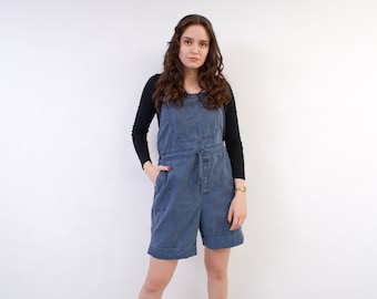 Vintage Newpenny Women L 90s Cotton Shorts Overall Dungaree Pinafore Jumpsuit Romper Playsuit Bibs 2v