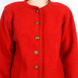 Vintage 80's TALLY HO Womens Petite M Wool Trachten Cardigan Sweater Jacket Jumper Red Button Up Octoberfest Warm Winter, Trachten Jager 3s image 5