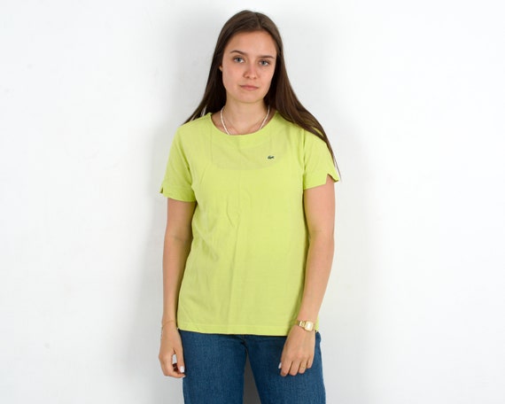 Vintage LACOSTE Devanlay US 12 Women UK 16 Size 44 T-shirt Short Sleeved  Tee Sports Lime Green Activewear Summer Crew Neck L Y2K Top 3s 