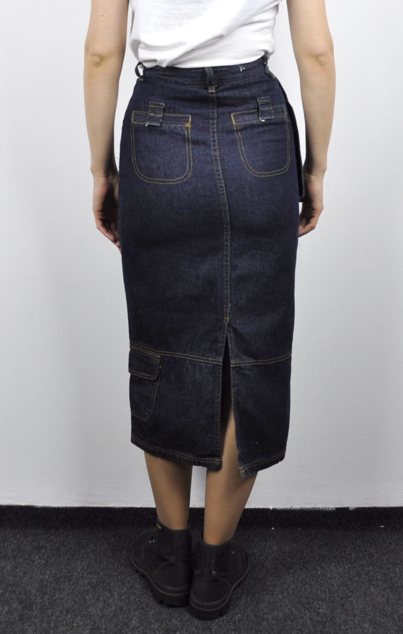 Mujer Y2K XS Casual Denim Jeans Midi Falda 2000 Chore Utility Etsy