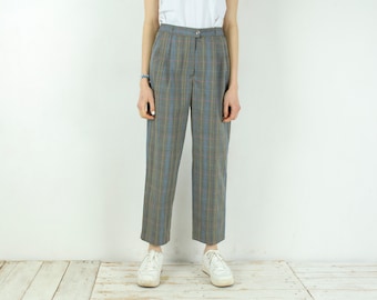 Vintage C&A Women W28 L27 Tapered Wool Pants Pinstriped High Waisted Trousers Zip Fly Office Smart Geek Light Bottoms 4b