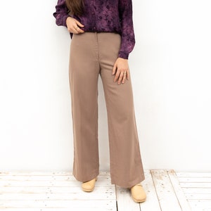 Vintage Womens W30 L30 New Wool Pants Wide Leg Trousers High Waisted size M S, Brown Formal Office Smart Girly Flared Bottoms Zip Fly 3s image 1