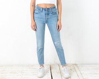 Vintage LEVI STRAUSS 501 Frauen W27 L28 Skinny Jeans Leichte Distressed Denim Hose schmale Knopffliege Cropped Bottons lässige Streetwear 2v