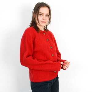 Vintage 80's TALLY HO Womens Petite M Wool Trachten Cardigan Sweater Jacket Jumper Red Button Up Octoberfest Warm Winter, Trachten Jager 3s image 3