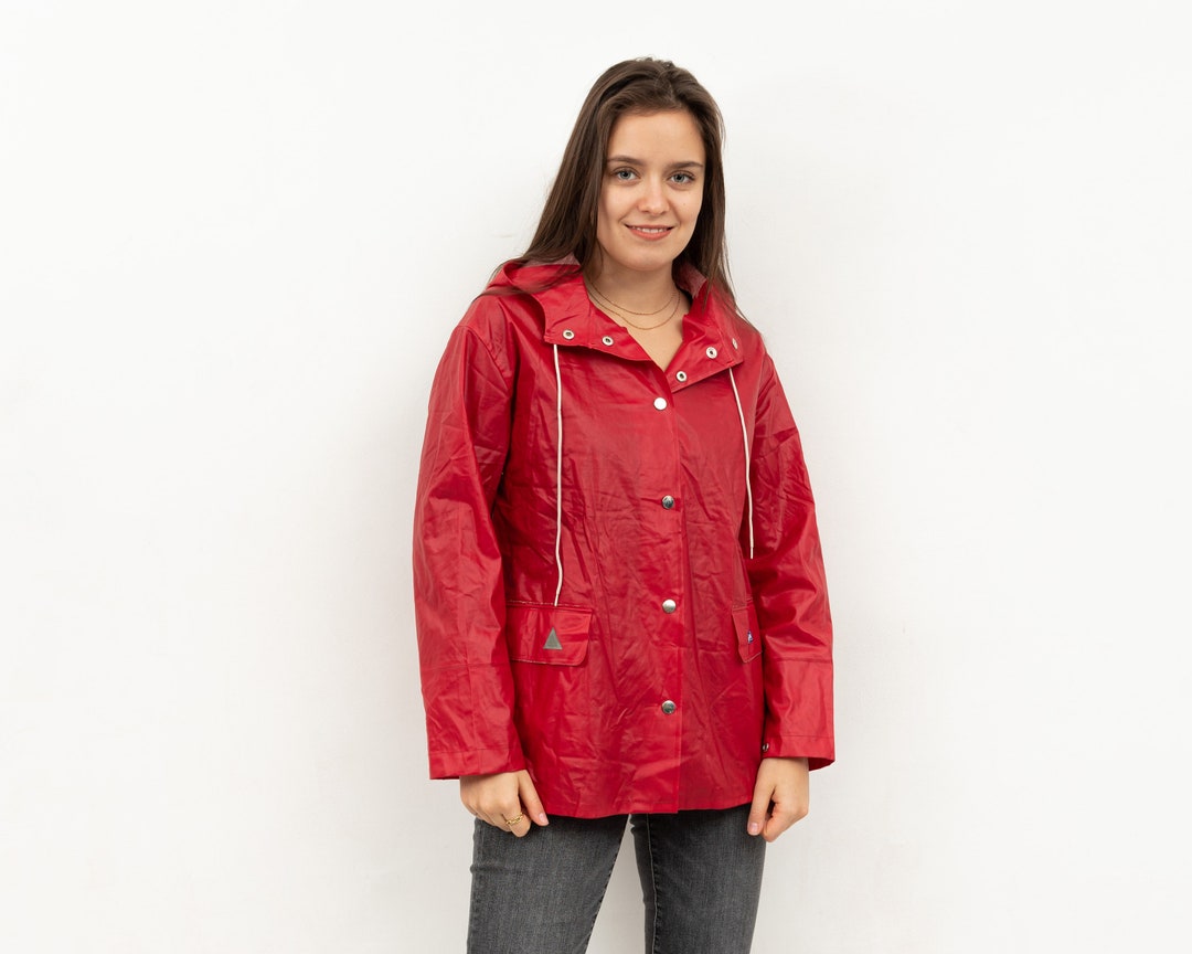 Vintage RUKKA Womens S Rain Coat Hooded Jacket Red Mac PVC Etsy UK