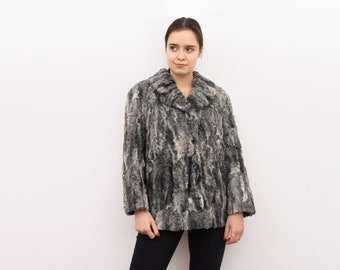 Vintage Women M L Sheep Fur Coat Jacket Shearling Sheepskin Collared Waistcoat Grey Winter Warm 2v