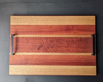 Jarrah & Tasmanian Oak Serving Board with Black Handles, Australian Hardwood, Housewarming, Wedding Gift, Charcuterie Board