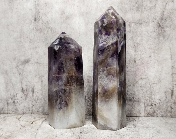 Chevron Amethyst: Unleashes intuition, stimulates spiritual growth. Promotes clear thinking, emotional balance. Provides dynamic energy.