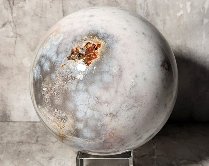 White agate ball with druzy opening and chalcedony: Calming stone helps with inner peace, clarity and gentle energetic cleansing
