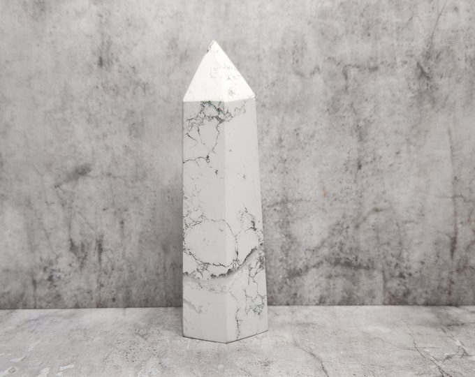 White Howlite with fine grey veins. Helps with relaxation, focus and inner peace. An elegant, minimalistic power piece.