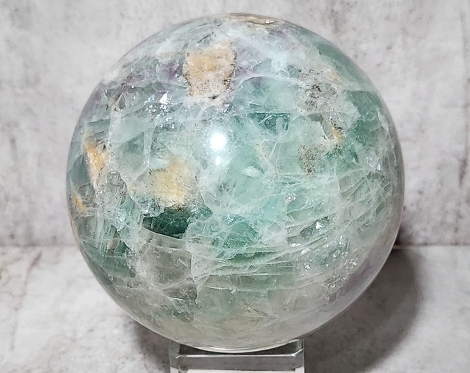 Cotton Candy Fluorite ball: soft pastel shades, promotes balance, concentration and tranquility. Rare and visually enchanting. Unique collector's item.