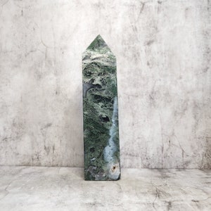 Agate mousse verte : Ancre la croissance, la stabilité et le renouvellement. Une pierre apaisante qui favorise l’abondance et l’harmonie naturelle.