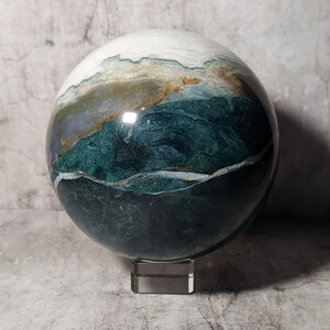 Agate mousse XXL, sphère de décoration d'autel, cadeau ou divination