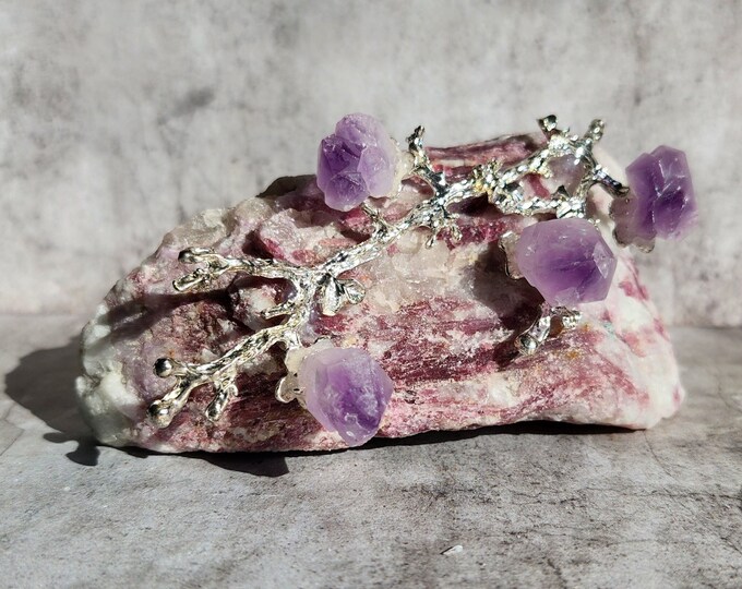 Pink Tourmaline cluster on matrix stone. With decorative branches, ideal for inner peace, loving vibrations and softness in the home.