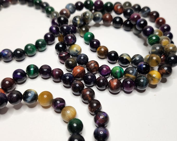 Tiger's eye and falcon's eye are both varieties of quartz with a silky sheen and unique bands of color.