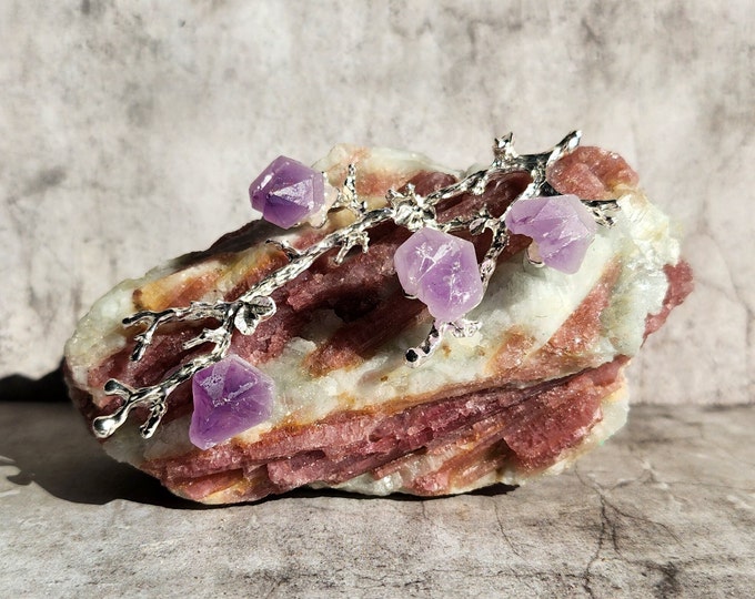 Pink Tourmaline cluster on matrix stone. With decorative branches, ideal for inner peace, loving vibrations and softness in the home.