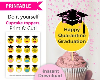 Quarantine Graduation Cupcake Toppers, Class of 2020