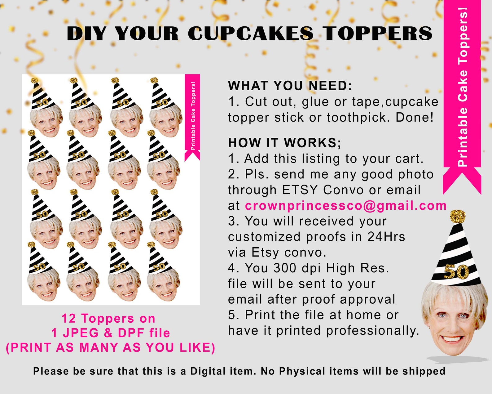 50th 60th Printable Toppers - Etsy