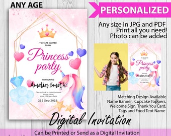 Princess Purple Unicorn Uitnodiging
