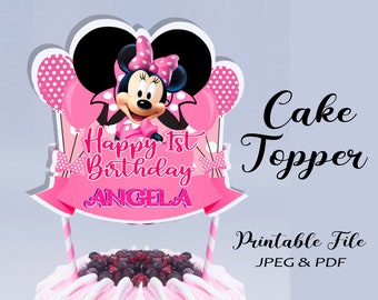 Schattige Cake Toppers Minnie Mouse Thema Rood, Roze en Paars