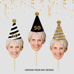 Custom Face Cupcake Toppers - 50th & 60th Birthday Printable Hat
