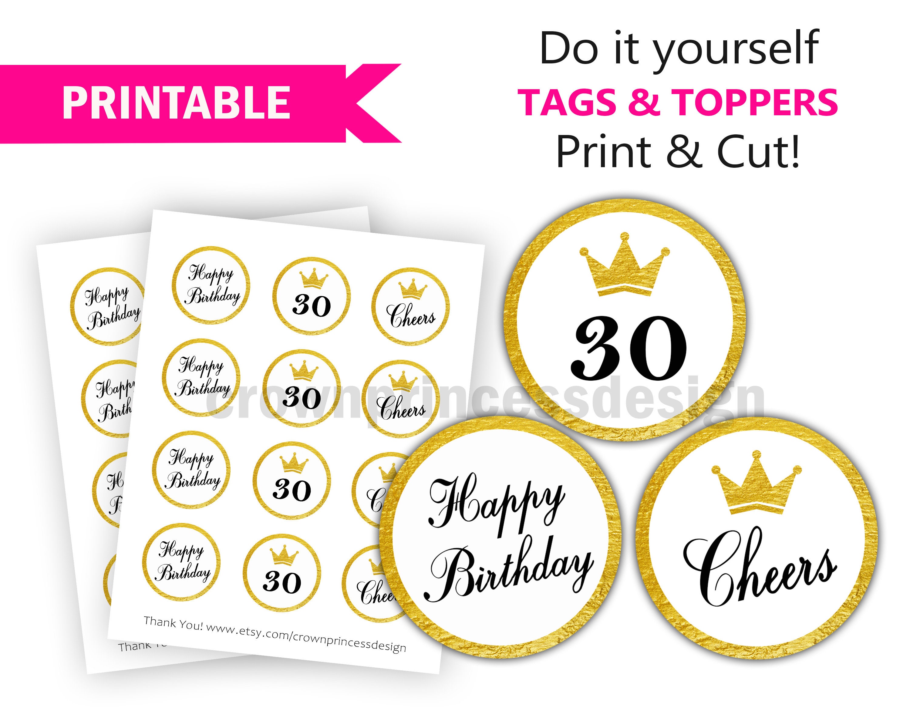 30th Printable Cupcake Toppers Etsy