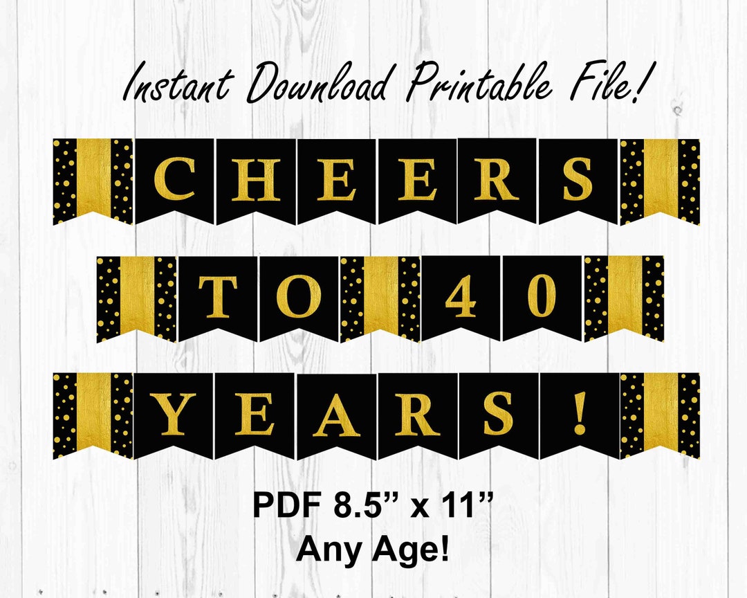 Cheers to 40 Years Printable Banner - Etsy