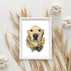 Adorable dibujo de golden retriever: impresión detallada de 9 x 10 pulgadas, perfecta para los amantes de los perros, arte lindo para mascotas, retrato de perro, arte de raza de perro, adorable